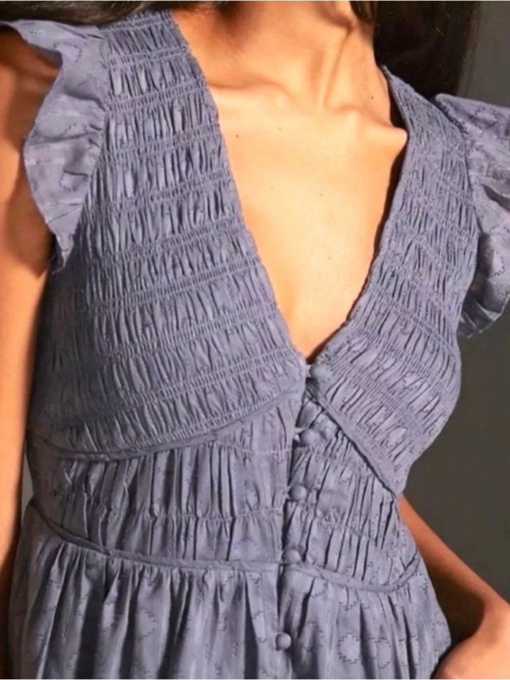 Anthropologie The Peregrine Smocked Midi Dress | Steel Blue | Size L - Picture 3 of 4